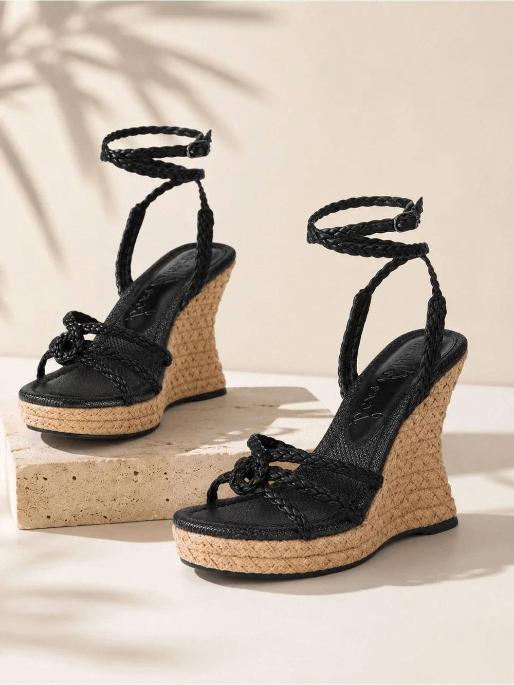 Sam Edelman Black Mindie Espadrille Ankle Strap Platform Wedge Sandals Size 7